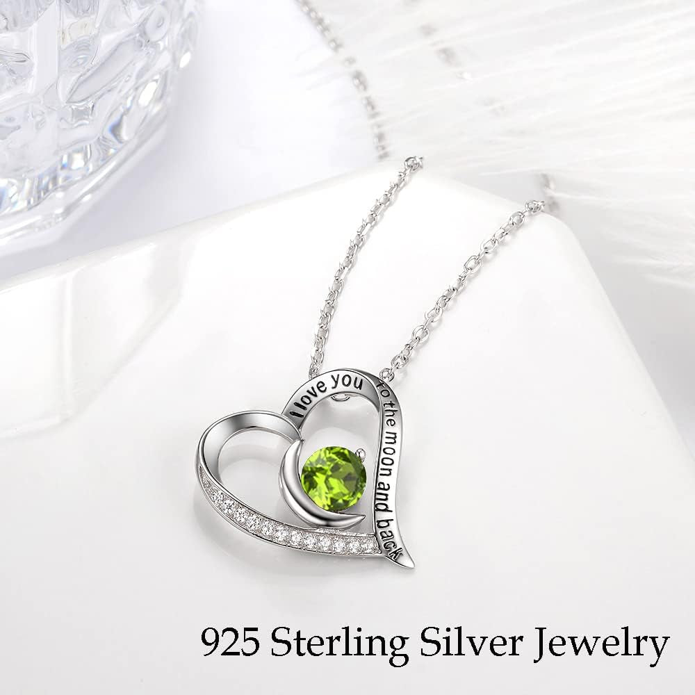 Birthday Gifts for Women I Love You to the Moon and Back Necklace March April May Birthstones Aquamarine Emerald and More Stones Jewelry 925 Sterling Silver