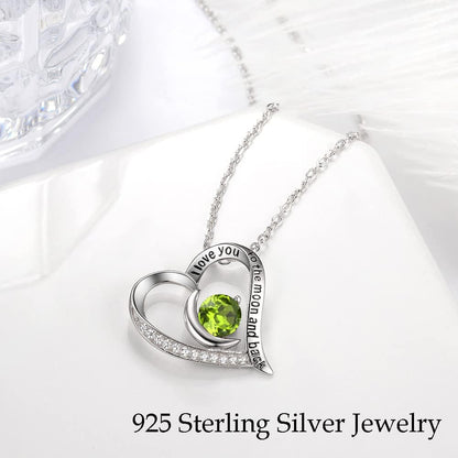 Birthday Gifts for Women I Love You to the Moon and Back Necklace March April May Birthstones Aquamarine Emerald and More Stones Jewelry 925 Sterling Silver