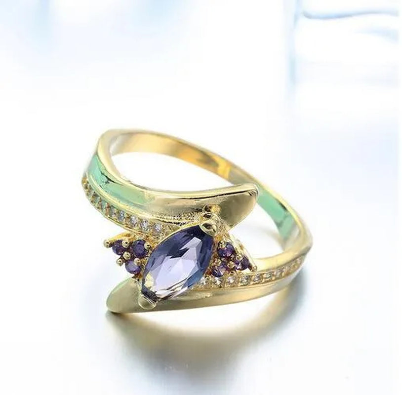 Size 6 7,8,9 ,10 Jewelry Women's Blue Sapphire 18K Golden Plated Ring Gift (Choice Color and Size )