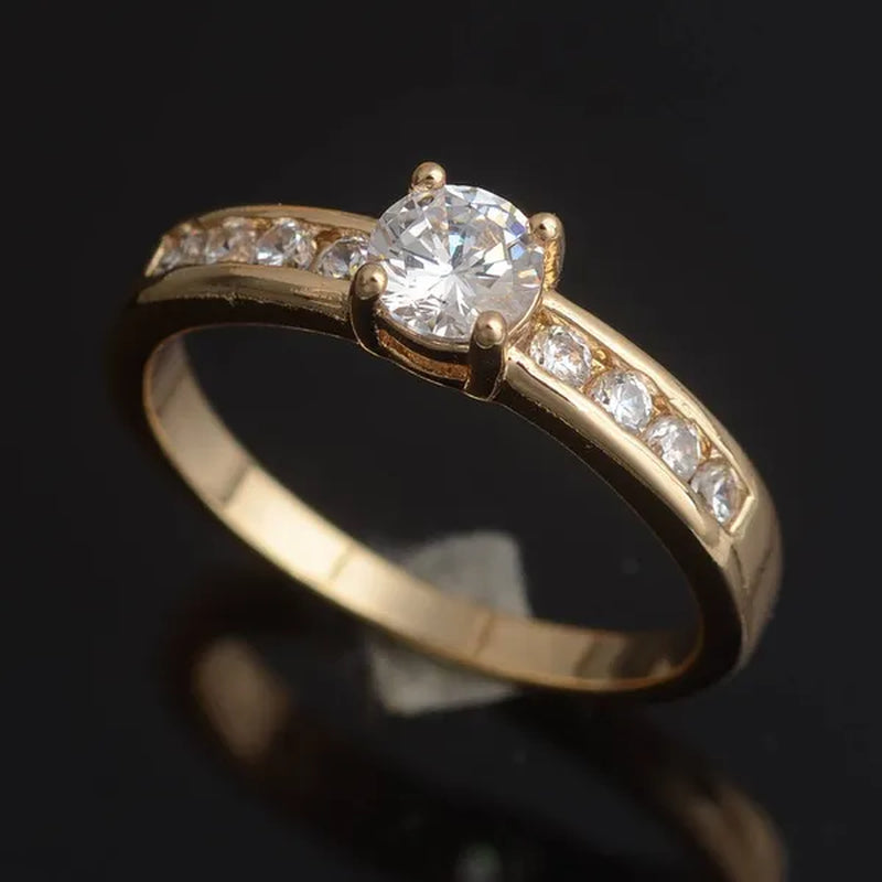 Woman's Round Cut Blue Aquamarine Golden Wedding Ring Wedding Ceremony Party Fancy Shaped Women Rings with Shiny CZ Daily Wear Fashion Jewelry