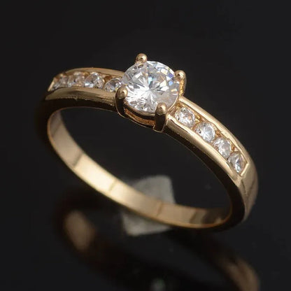 Woman's Round Cut Blue Aquamarine Golden Wedding Ring Wedding Ceremony Party Fancy Shaped Women Rings with Shiny CZ Daily Wear Fashion Jewelry