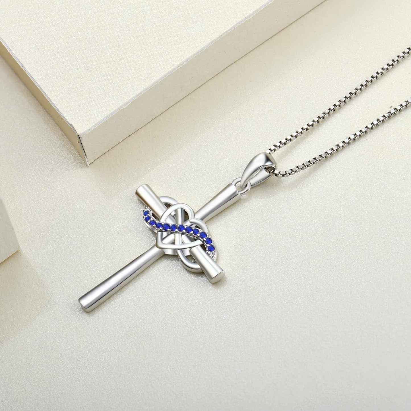Cross Necklace Sterling Silver Infinity Heart Crucifix Pendant Birthstone Criss Jewelry for Women