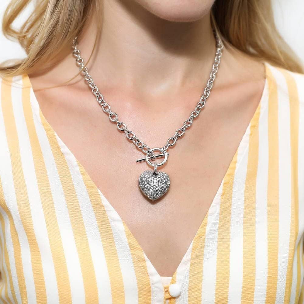 Heart Statement Medium Fashion Anniversary Toggle Pendant Necklace for Women (Gold-Tone, Silver-Tone)