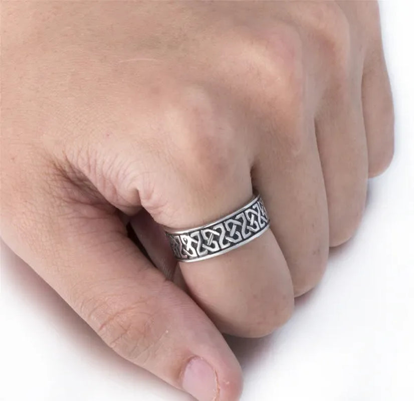 8mm Men's Boy's Stainless Steel Ring Band Celtic Knot Silver Black Biker jewelry Size 8-15