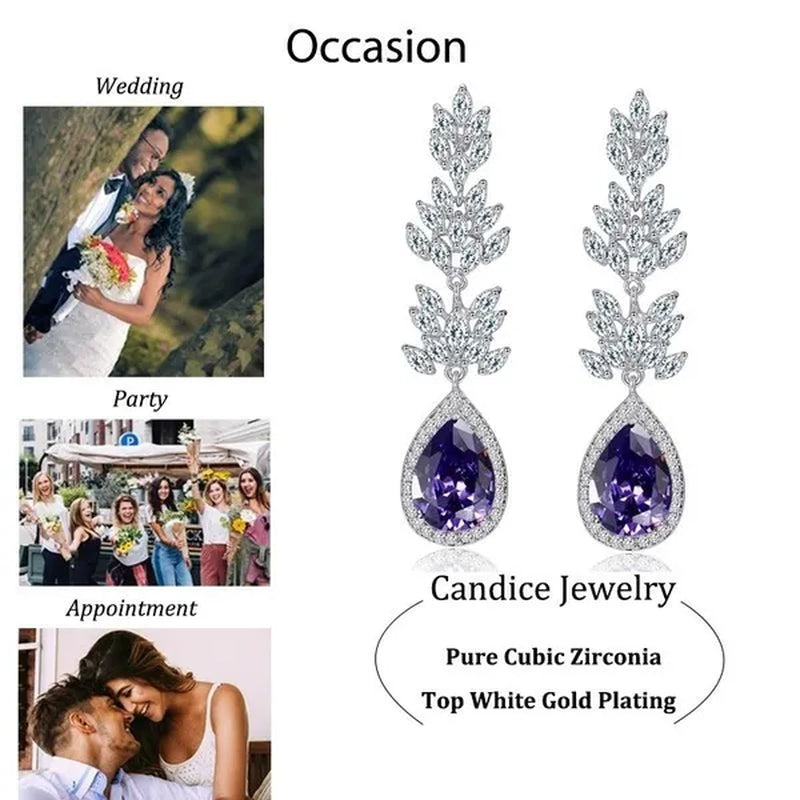 CANDICE Top Quality White Gold Plated Jewelry Romantic Purple Red Crystal Long Tear Drop Earrings For Women Christmas Gift