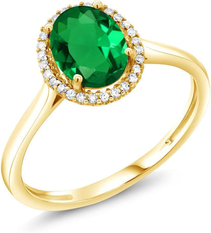10K Yellow Gold 8X6MM Oval Gemstone Birthstone and White Diamond Halo Engagement Ring | Wedding Anniversary Promise Gold Ring for Women | Available in Size 5-10 - WORLD TIME VISITS