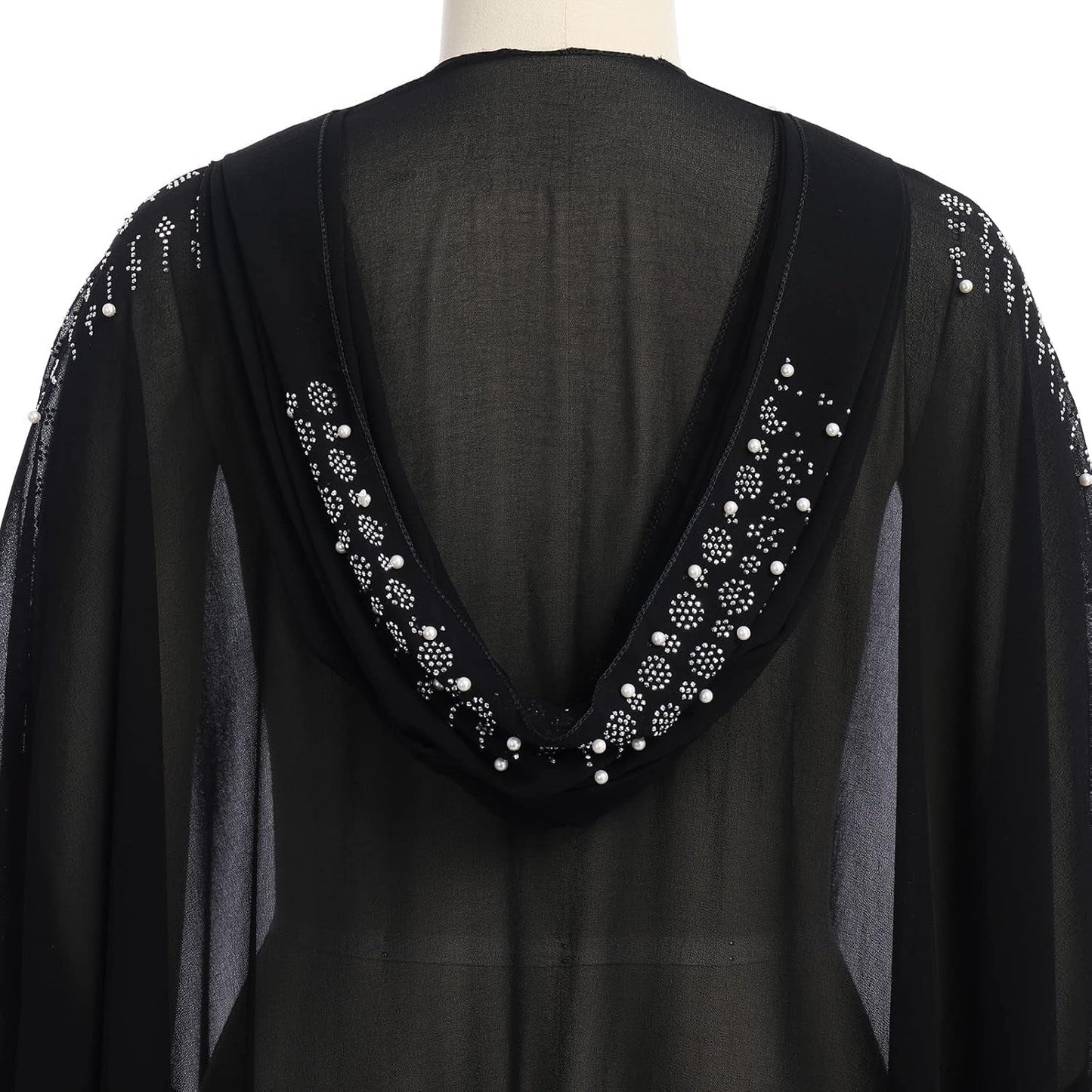 Muslim Dress for Women Loose Batwing Sleeved Hooded Beaded Embroidery Long Abaya Dress Kaftan Abayas Islamic Robe