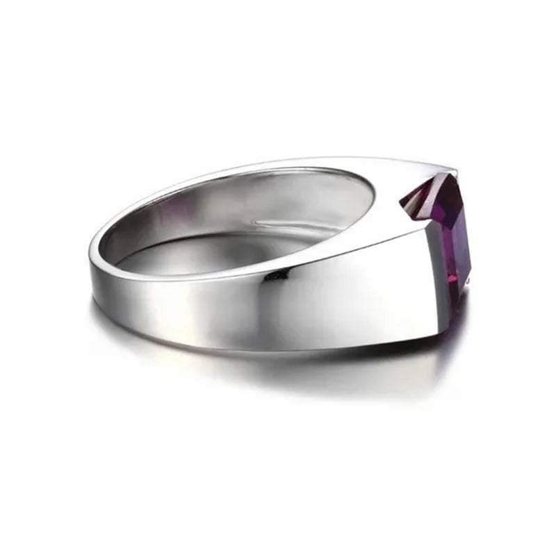 Men's Eternity 925 Sterling Silver Princess-cut purple Sapphire Stone Solitaire Ring  Size 8-12