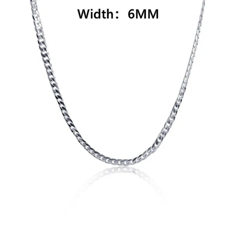 2PCS (Bracelet + Necklace) 925 Sterling Silver Smooth Flat Sideways Chain Necklace Fashion Luxury Exaggerated 16"-30" Fashion Exquisite Jewelry Sets for Women and Men