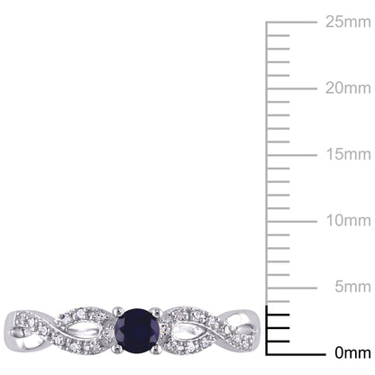 Women'S 1/5 CT Created Blue Sapphire 1/10 CT Diamond Sterling Silver Infinity Symbol Ring - WORLD TIME VISITS