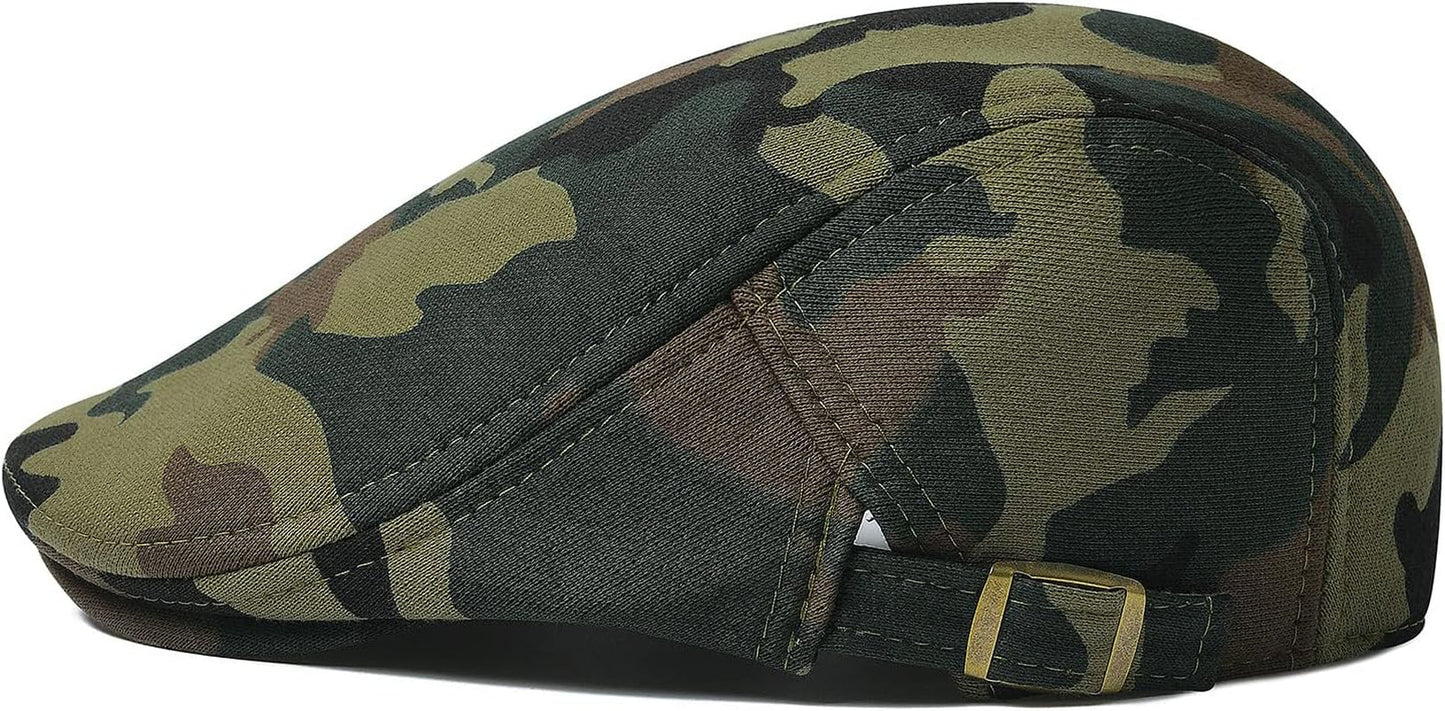 Men Newsboy Cap Cotton Flat Ivy Gatsby Driving Hat (Green Camouflage)