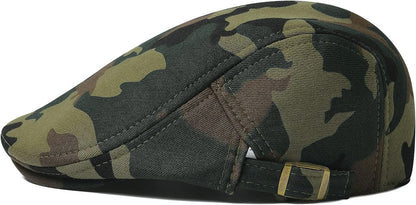 Men Newsboy Cap Cotton Flat Ivy Gatsby Driving Hat (Green Camouflage)