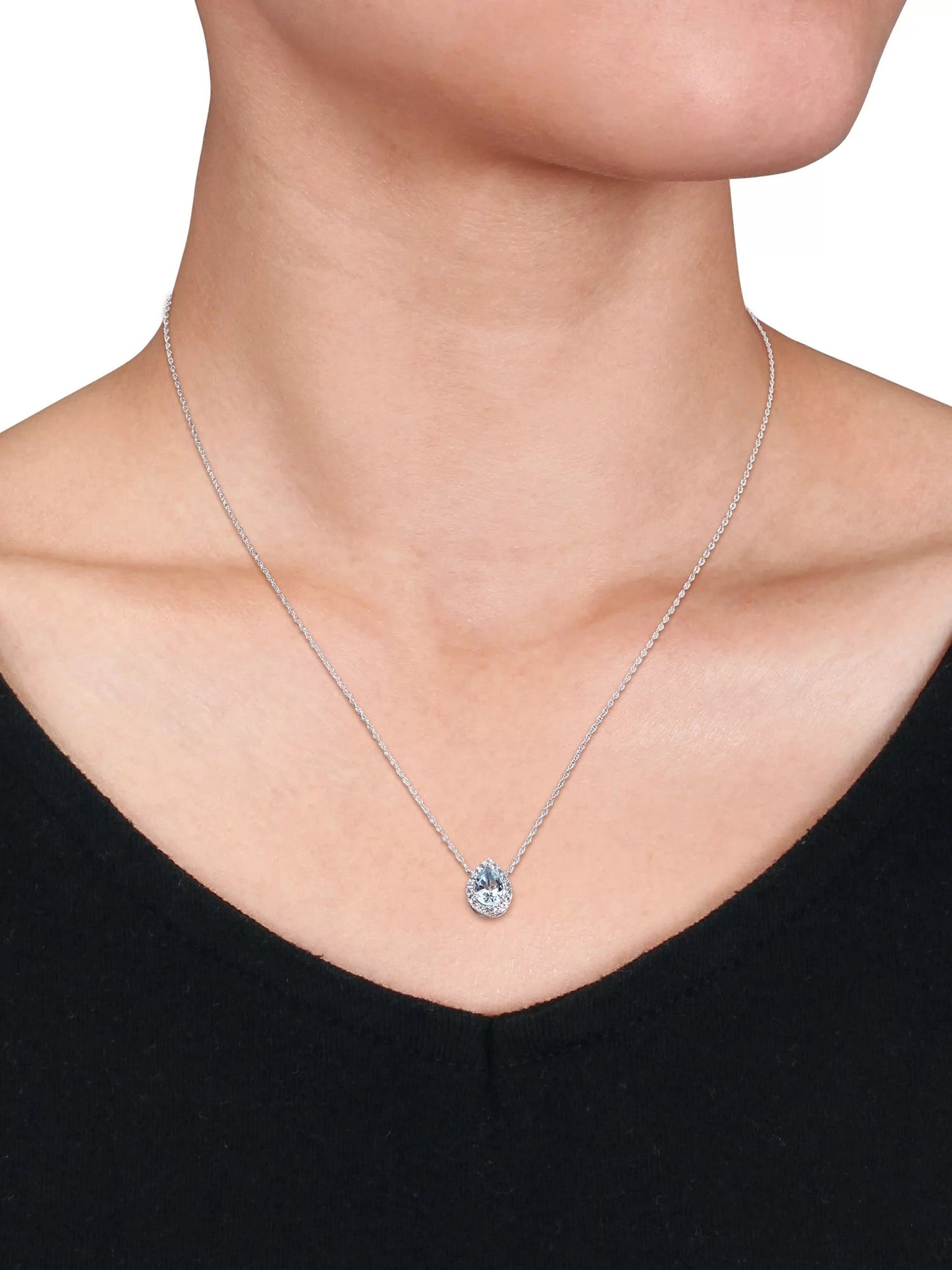 1-1/10 Carat T.G.W. Pear-Cut Sky Blue and White Topaz 10Kt White Gold Halo Necklace with Chain