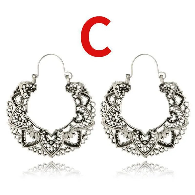 2023 new vintage fashion ladies bohemian 925 silver petal heart-shaped metal totem earrings earrings large hoop earrings glamorous bridal wedding engagement earrings anniversary birthday party gift jewelry 1 pair