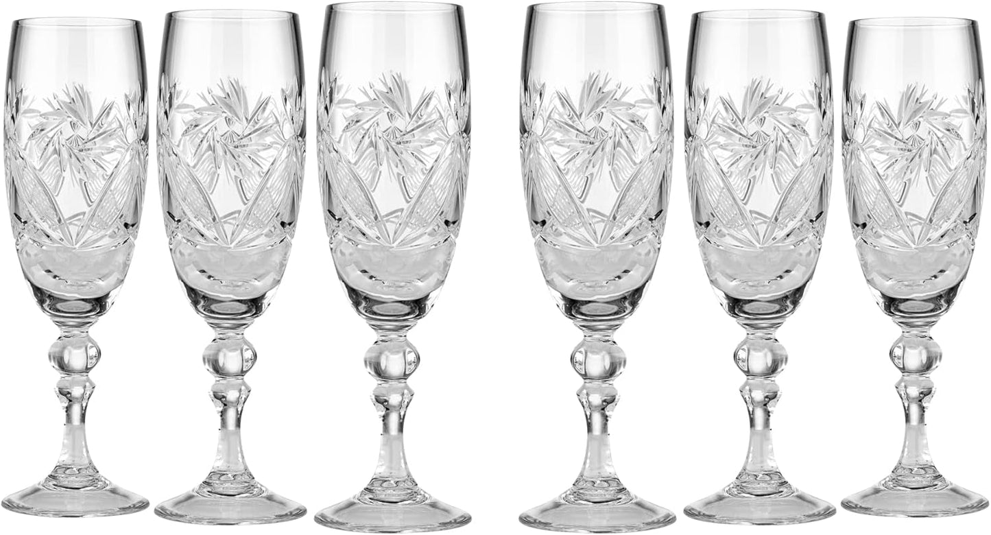 6 Russian CUT Crystal Champagne Glasses on a Stem 200Ml/6.8Oz Hand Made