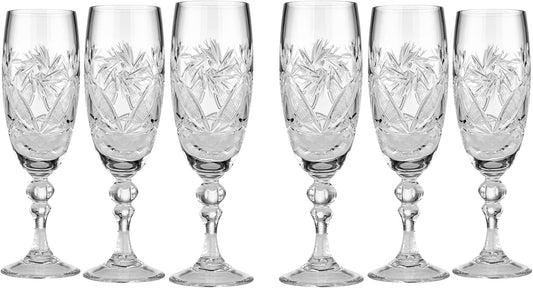 6 Russian CUT Crystal Champagne Glasses on a Stem 200Ml/6.8Oz Hand Made