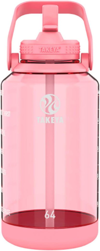 64 Oz Motivational Water Bottle with Straw Lid with Time Marker, Half Gallon, Premium Quality BPA Free Tritan Plastic, Flutter Pink - WORLD TIME VISITS