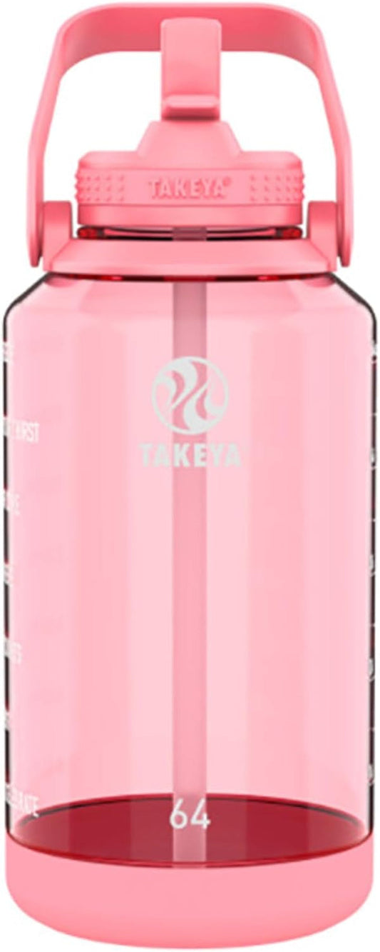 64 Oz Motivational Water Bottle with Straw Lid with Time Marker, Half Gallon, Premium Quality BPA Free Tritan Plastic, Flutter Pink - WORLD TIME VISITS