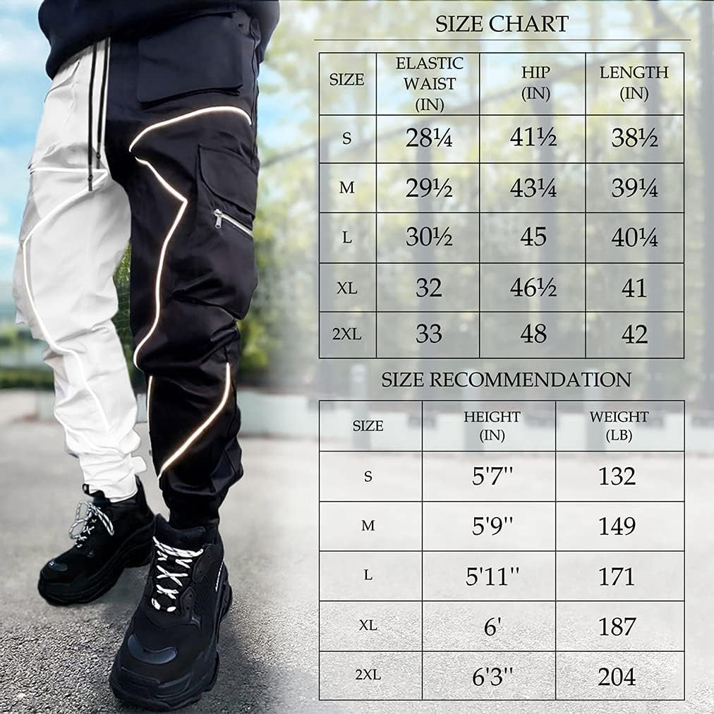 Mens Cargo Pants Hip Hop Techwear Harem Pant Jogger Sweatpants with Pockets Jogging Punk Black XL
