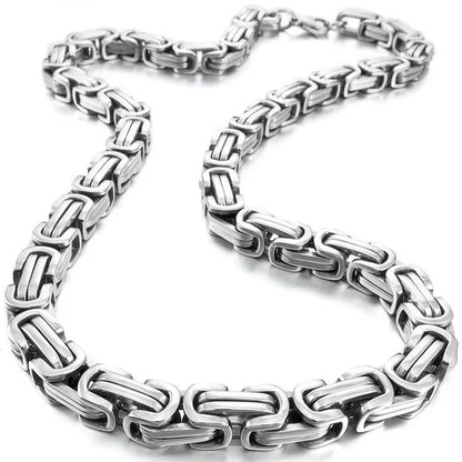 Men's 8mm Wide Stainless Steel Necklace Byzantine Chain Link Silver Tone Biker