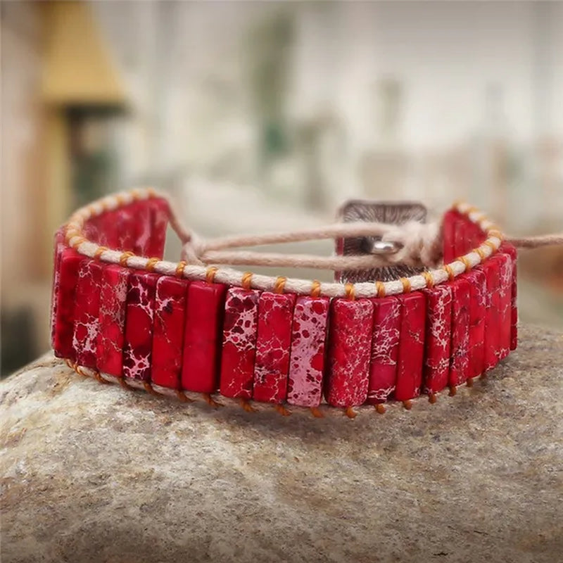 Bohemian Bracelet Tube Natural Emperor Stone Beaded Leather Wrap Chakra Bangles&Bracelets Couples Jewelry the Best Friend Gifts