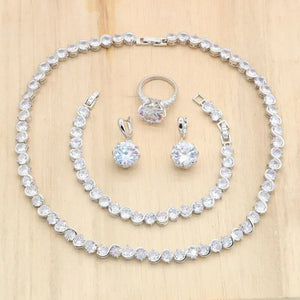 Royal Blue Stones Silver Color Jewelry Sets for Women Necklace Earrings Bracelet Ring Bridal Birthday Gift