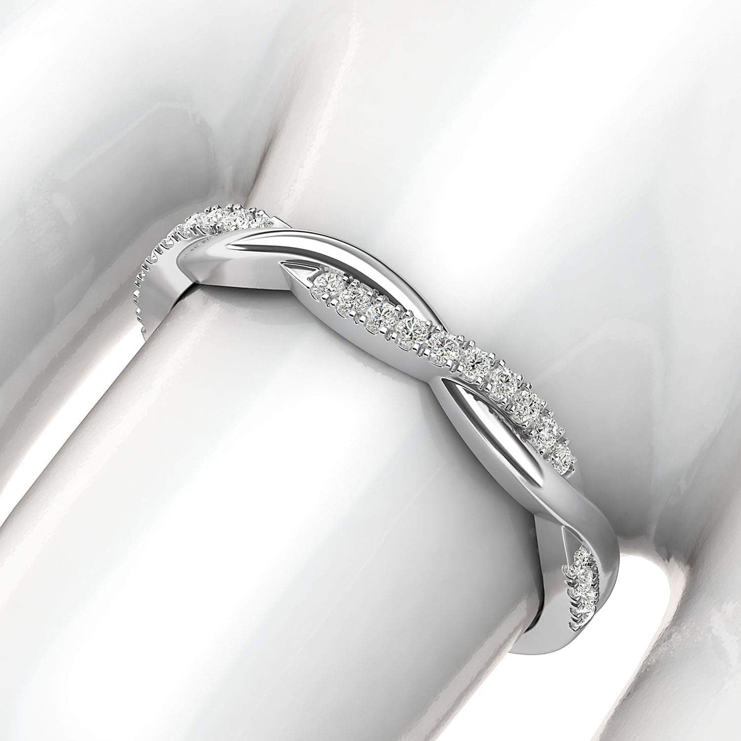 14K White Gold 2.5Mm Petite Twisted Vine Simulated Diamond Ring Wedding Band Matching Ring