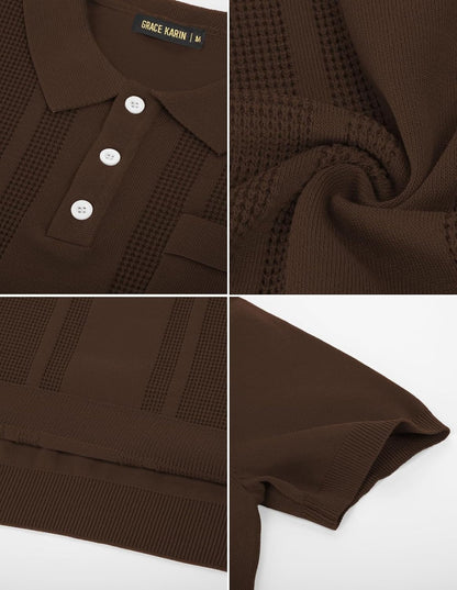 Men'S Knit Polo Shirts Short Sleeve Texture Lightweight Golf Shirts Sweater
