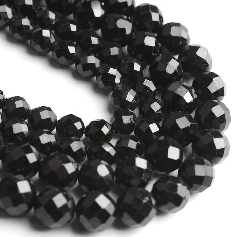 1Pcs Faceted Gem Black Tourmaline Stone Beads Loose Spacer Beads for Jewelry Making 7.5Inches 6/8Mm