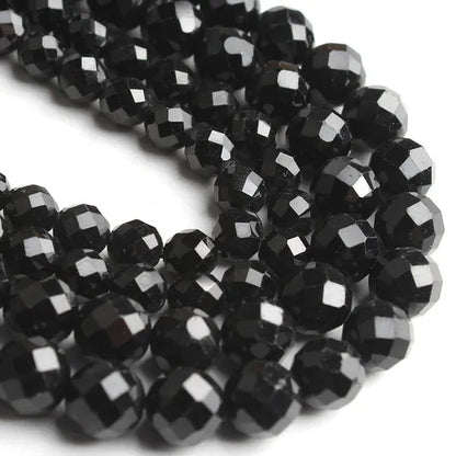 1Pcs Faceted Gem Black Tourmaline Stone Beads Loose Spacer Beads for Jewelry Making 7.5Inches 6/8Mm