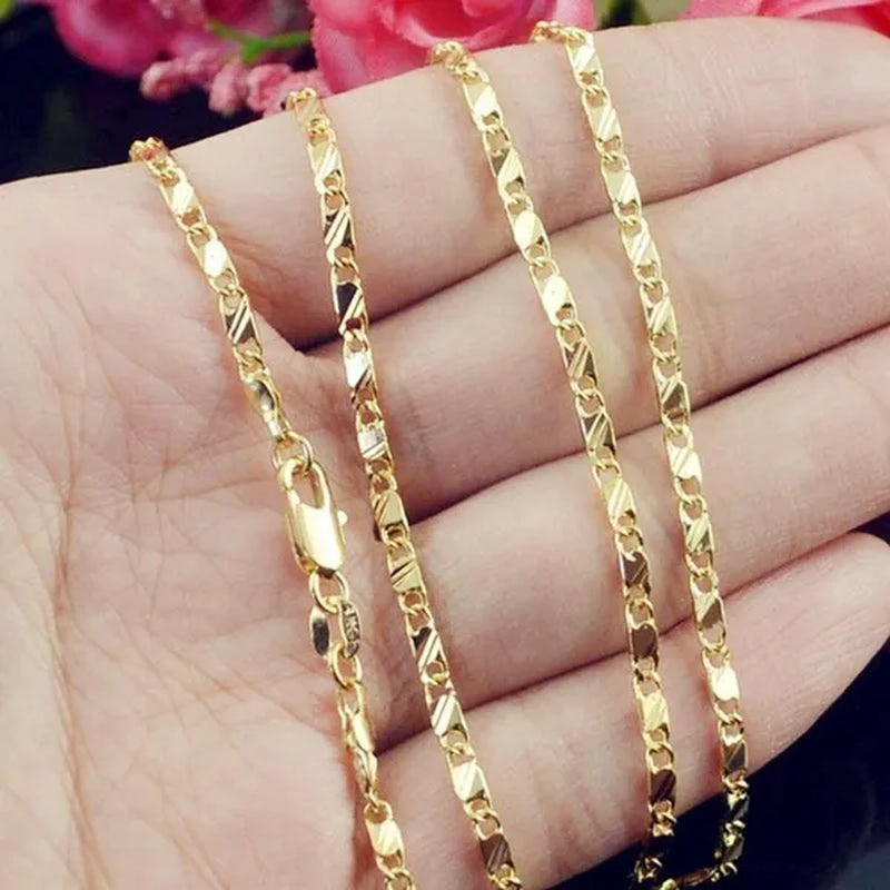 New Fashion Luxury Exquisite Men and Women Fashion Solid  Chain Necklace 2mm Wide and Thin Necklace Bridal Wedding Engagement High Jewelry Size: 16-30 Inches