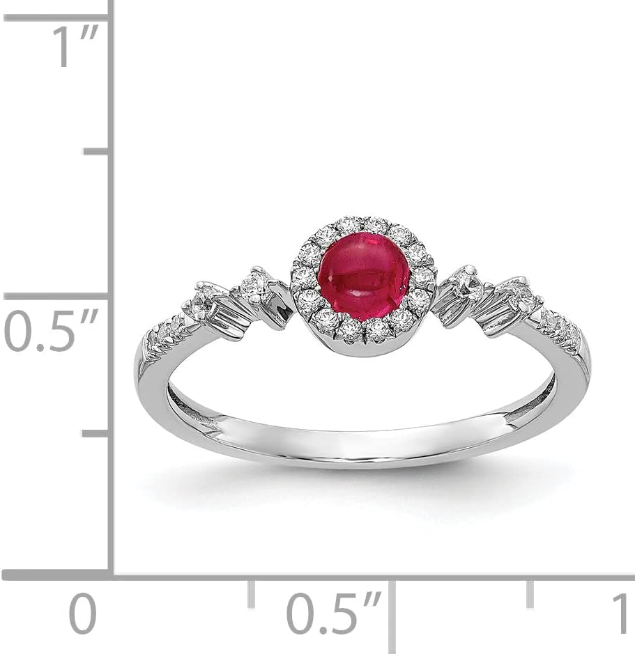 14K White Gold Diamond and Cabochon Ruby Ring Fine Jewelry for Women Gifts for Her, Size 7