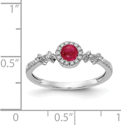 14K White Gold Diamond and Cabochon Ruby Ring Fine Jewelry for Women Gifts for Her, Size 7