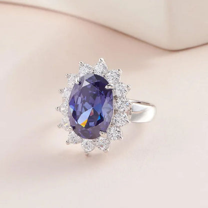 Newshe 6 Carats Oval Created Blue Tanzanite Gemstone Statement Ring for Women AAA CZ Cocktail Party Ring 925 Sterling Silver Sz 5-12