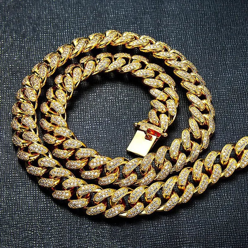 Men's Hip Hop Miami Necklace 24K Gold Plated 925 Silver 1/2PCS Necklace Bracelet Ice Sparkling Diamond Jewelry Cuban Link Chain 8/20/24/28inch