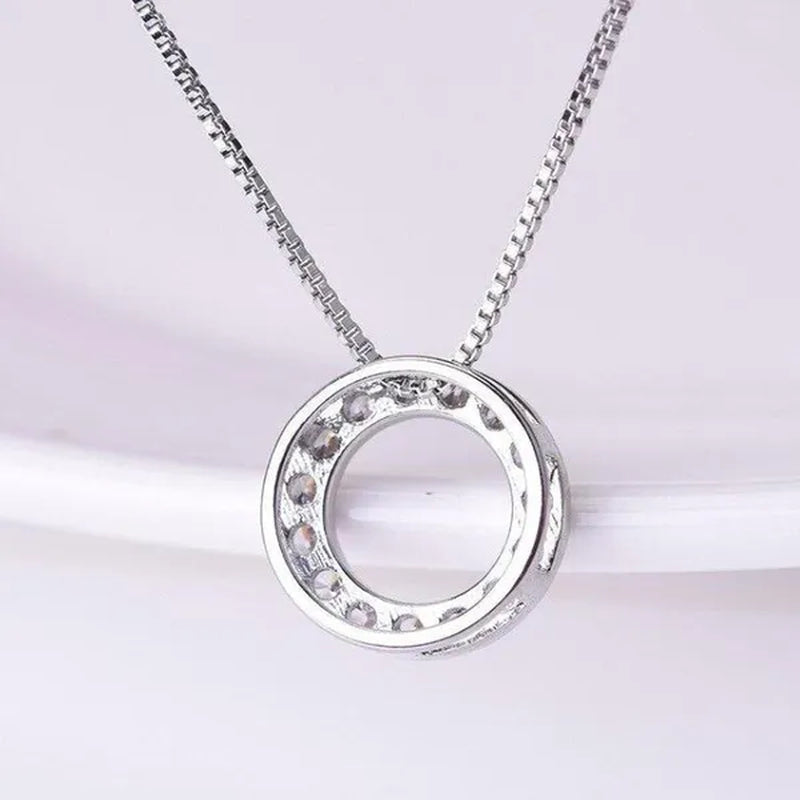 925 Sterling Silver Diamond Circle Rings Pendant Necklace for Women Daily Casual Fashion Accessories