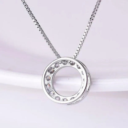 925 Sterling Silver Diamond Circle Rings Pendant Necklace for Women Daily Casual Fashion Accessories