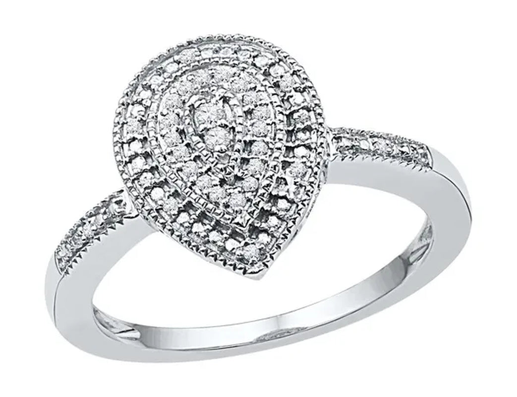 1/10 Carat (Ctw I2-I3) Diamond Cluster Teardrop Ring in Sterling Silver - WORLD TIME VISITS
