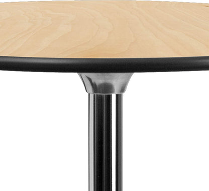 Lars 30'' round Wood Cocktail Table with 30'' and 42'' Columns, Adjustable Wood Bar Height Table for Events or Home Use, Natural