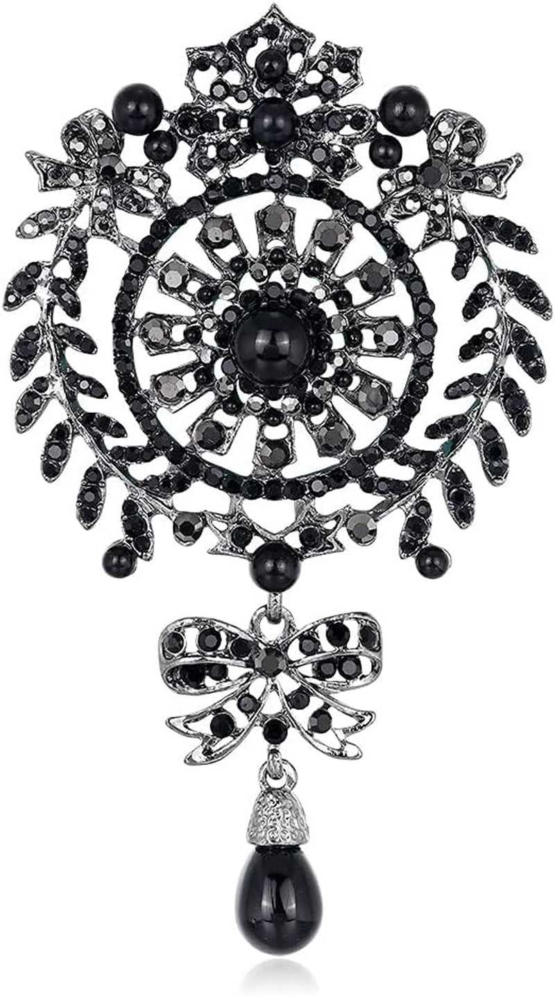 N a European and American Creative Personality Diamond-Studded Pearl Flower Brooch Fashion Clothing Tassel Water Drop Brooch (B) - WORLD TIME VISITS