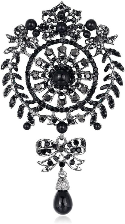 N a European and American Creative Personality Diamond-Studded Pearl Flower Brooch Fashion Clothing Tassel Water Drop Brooch (B) - WORLD TIME VISITS