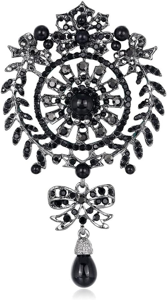 N a European and American Creative Personality Diamond-Studded Pearl Flower Brooch Fashion Clothing Tassel Water Drop Brooch (B) - WORLD TIME VISITS