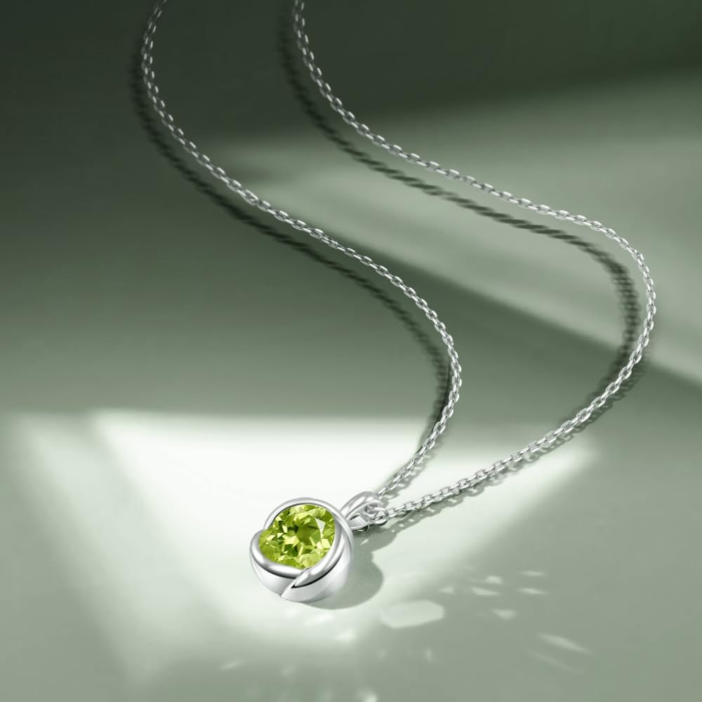 925 Sterling Silver Rose Necklace for Women with Natural Birthstone Solitaire Necklace for Daily Dainty round Silver Necklace for Gift