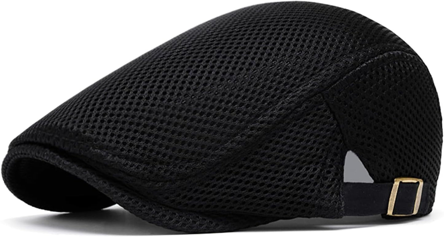 Men'S Mesh Flat Cap Breathable Summer Newsboy Hat Beret Ivy Cap Irish Cabbie Gatsby Driving Hunting Hats