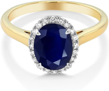 10K 2-Tone Gold Oval Blue Sapphire and Diamond Halo Engagement Ring for Women (2.34 Cttw, Oval 9X7MM, Gemstone Birthstone)