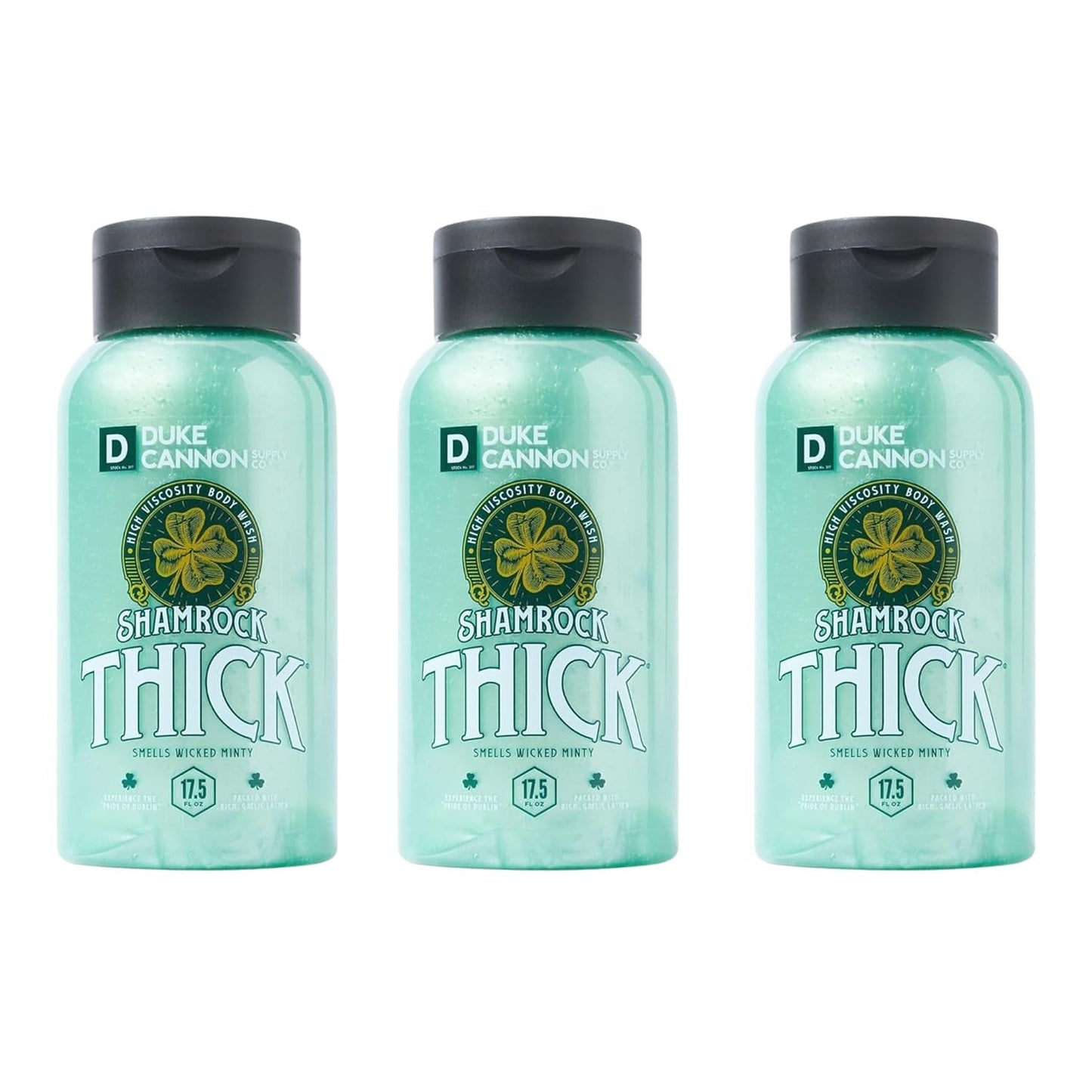 Duke Cannon Shamrock THICK Wicked Minty Body Wash – Extra-Thick, Hydrating Men'S Body Wash with Refreshing Mint Scent, 17.5 Oz (Pack of 3)