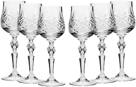Glassworks Set of 6, 2-Oz Hand Made Vintage Russian Crystal Shot Glasses on a Stem, Vodka or Liquor Old-Fashioned Glassware - WORLD TIME VISITS