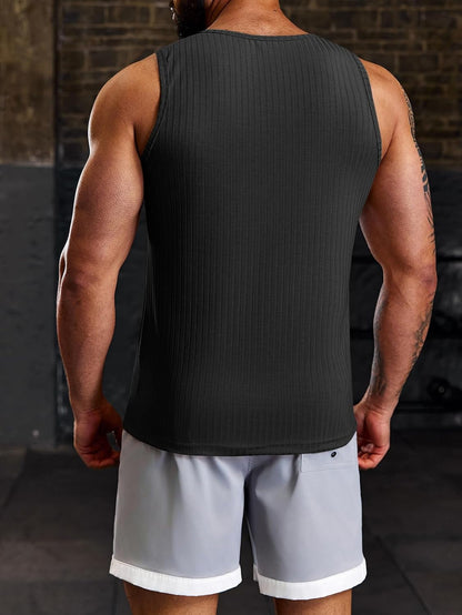 Men'S Ribbed Tank Tops 2 Pack Knit Sleeveless Workout T Shirt Muscle Gym Fitness Tee