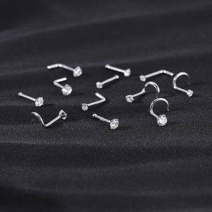 8Pcs 20G/18G 925 Sterling Silver Nose Stud Set Cubic Zircon Nose Piercing L Shaped/Nose Bone/Nose Screws Rings Nostril Piercing Jewelry