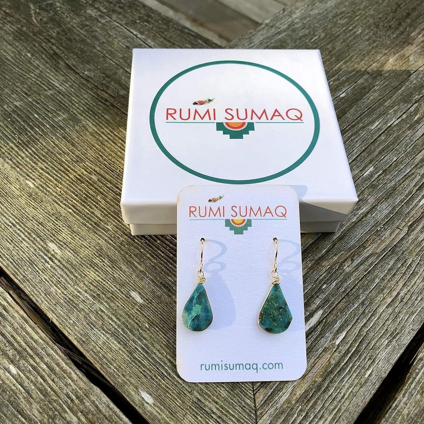 Chrysocolla Earrings Gold Filled Wire Wrap Dangle Blue Green Teardrop Stones - Handmade Healing Crystal Gemstone Jewelry Gift for Women by